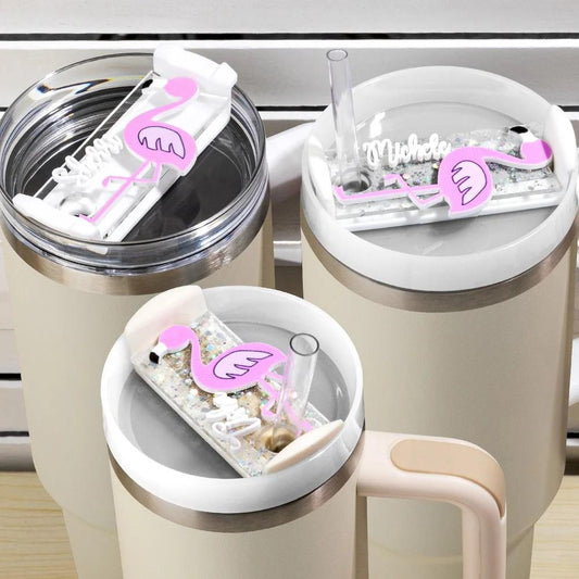 Personalized Name Flamingo Glitter Tumbler Topper