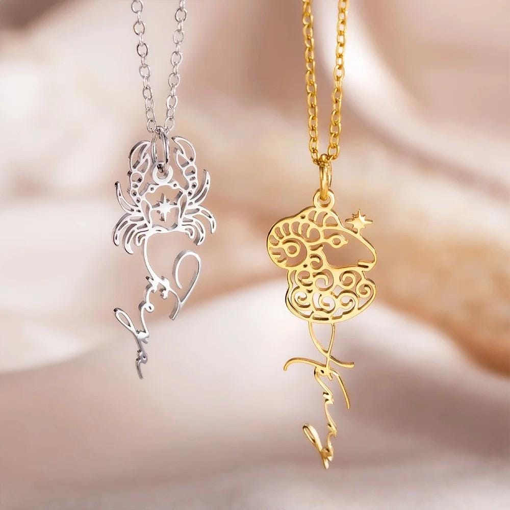 Custom Zodiac Sign Name Necklace