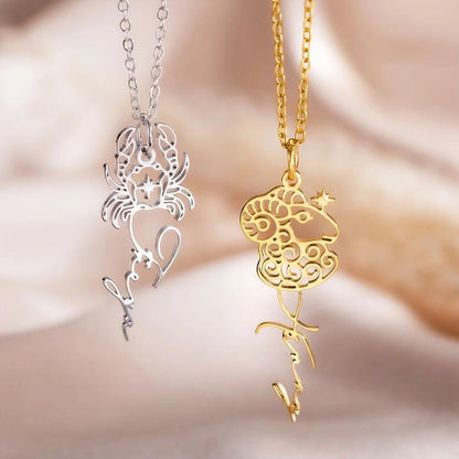 Custom Zodiac Sign Name Necklace