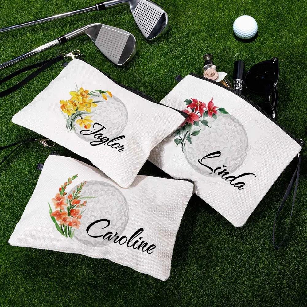 Personalized Birth Flower & Name Golf Cosmetic Bag