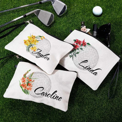 Personalized Birth Flower & Name Golf Cosmetic Bag