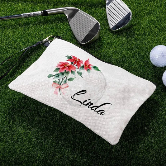 Personalized Birth Flower & Name Golf Cosmetic Bag