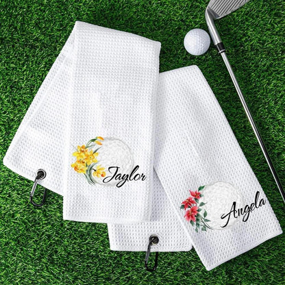 Personalized Birth Flower & Name Golf Towel