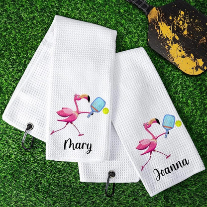 Personalized Name Flamingo Pickleball Towel