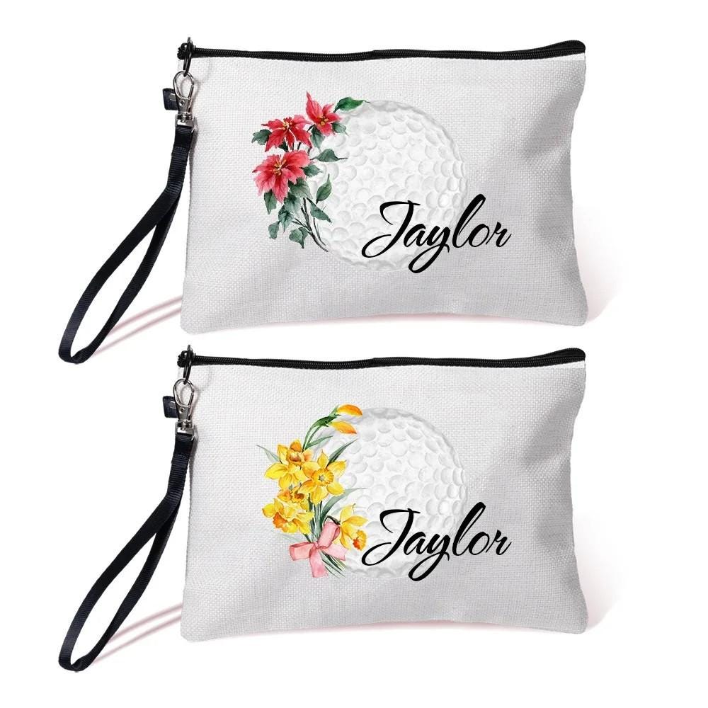 Personalized Birth Flower & Name Golf Cosmetic Bag