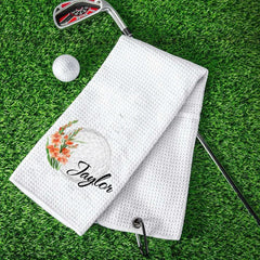 Personalisiertes Golfhandtuch mit Geburtsblume und Namen