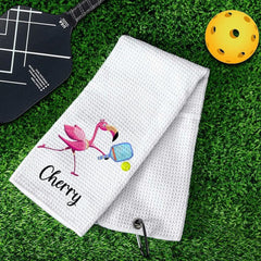 Personalisiertes Flamingo-Pickleball-Handtuch mit Namen