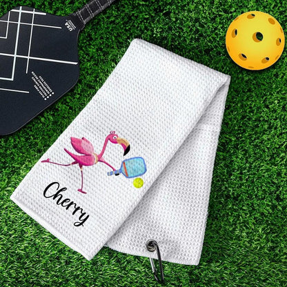 Personalized Name Flamingo Pickleball Towel