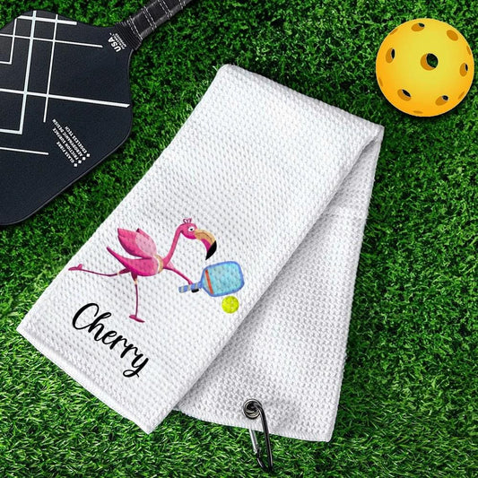 Personalized Name Flamingo Pickleball Towel