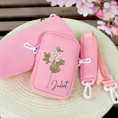 Custom Name Birth Flower Cross-body Tumbler Holder & Phone Pouch (40oz)
