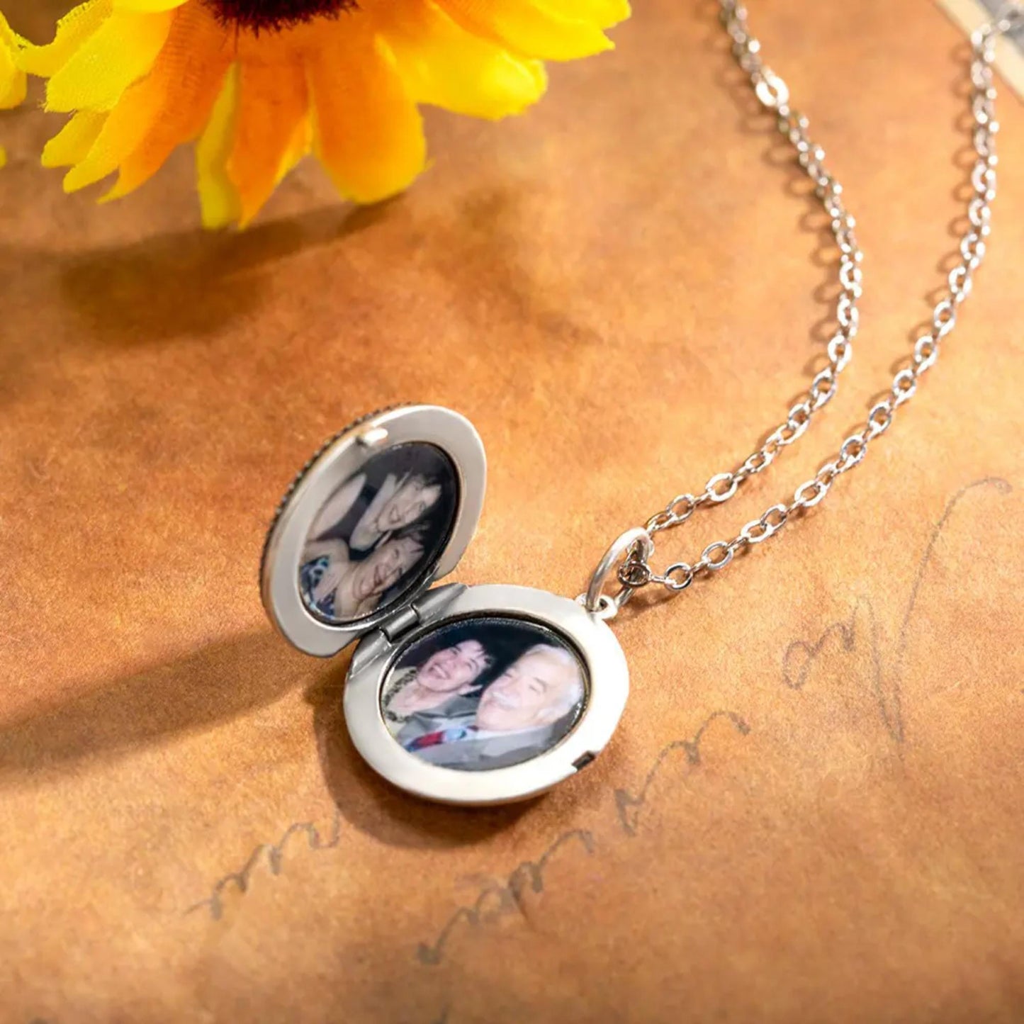 Custom Vintage Sunflower Photo Necklace