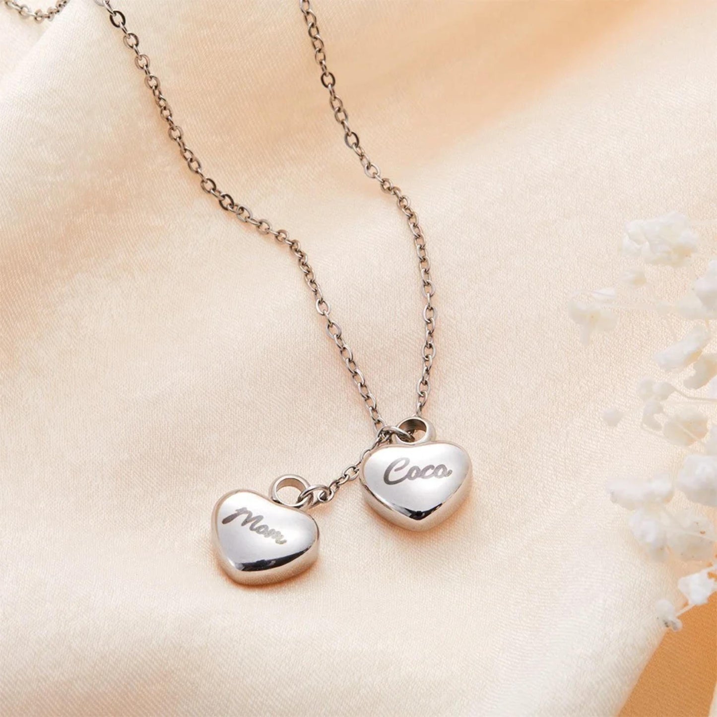 Personalized Name Double-Heart Urn Necklace for Ashes