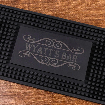 Personalized Name Black Square Bar Mat