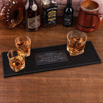 Personalized Name Black Square Bar Mat