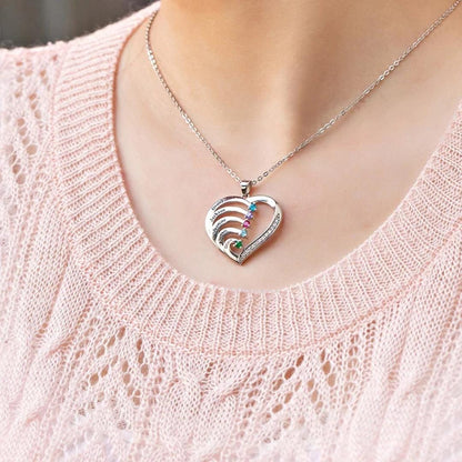 Personalized Engraved Names and Birthstones Family Heart Necklace