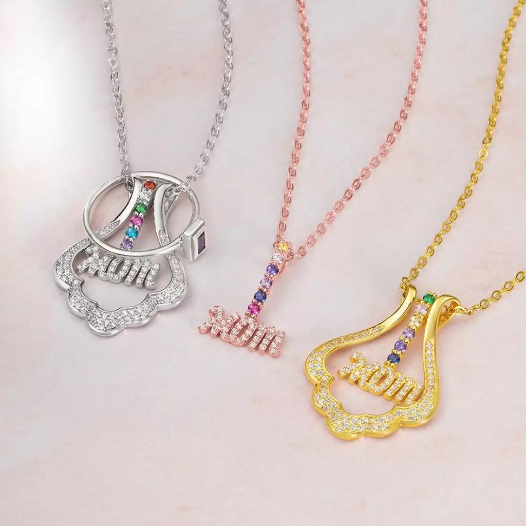 Custom Name and Birthstones Ring Holder Necklace