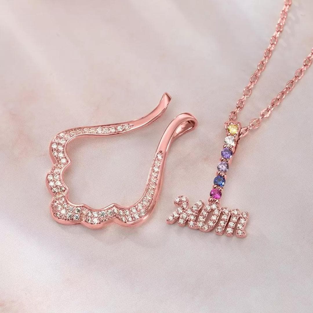 Custom Name and Birthstones Ring Holder Necklace