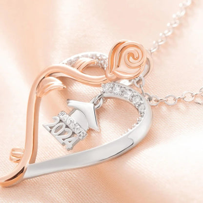 Personalized Rose Heart Graduation Necklace