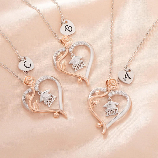 Personalized Rose Heart Graduation Necklace