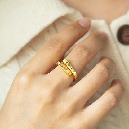 Personalized Matching Birthflowers & Birthstones Ring