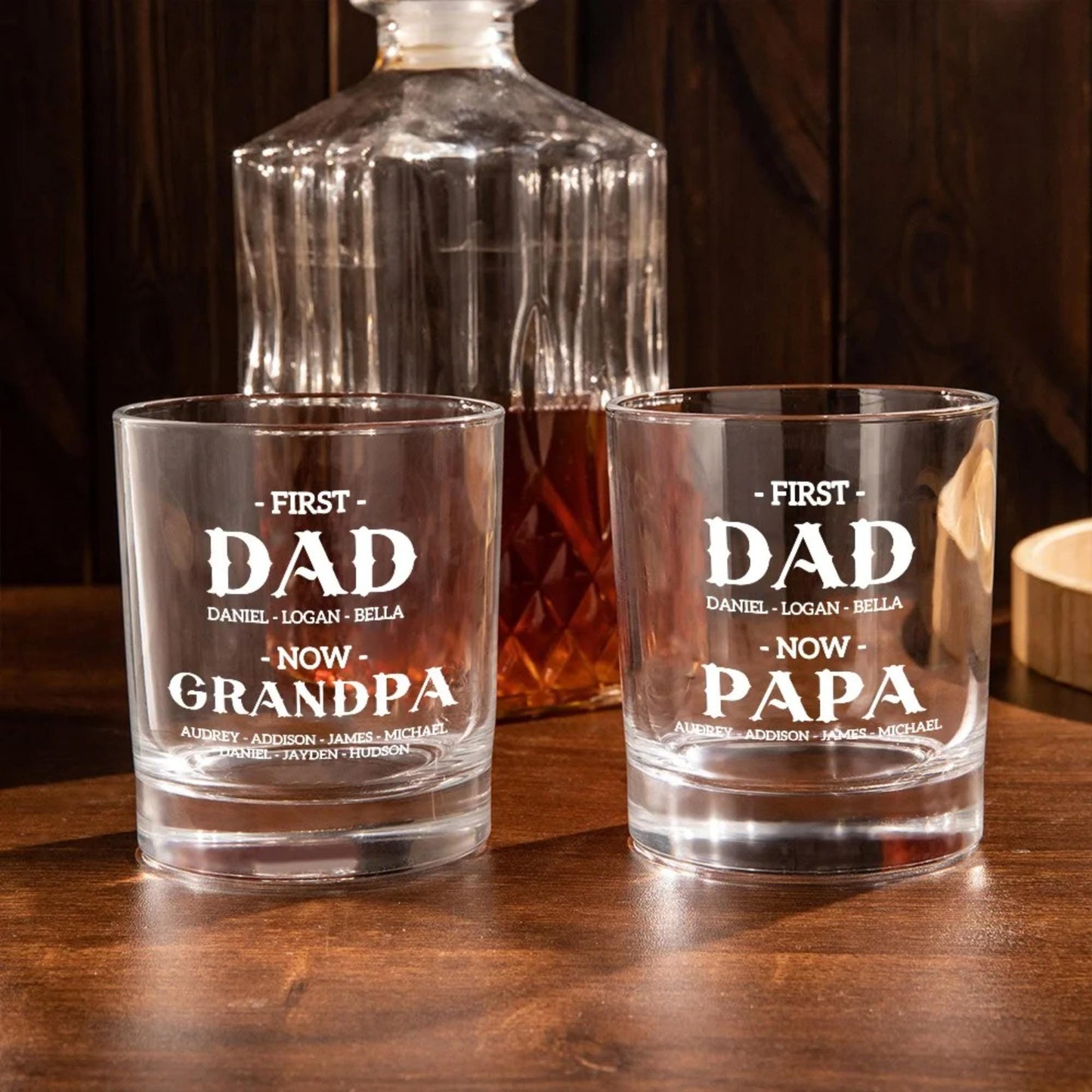 Personalized First Dad Now Grandpa Whiskey Glass