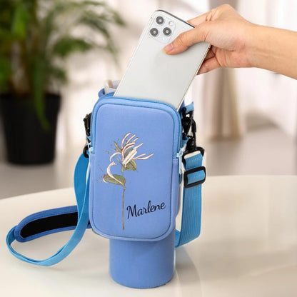 Custom Name Birth Flower Cross-body Tumbler Holder & Phone Pouch (40oz)