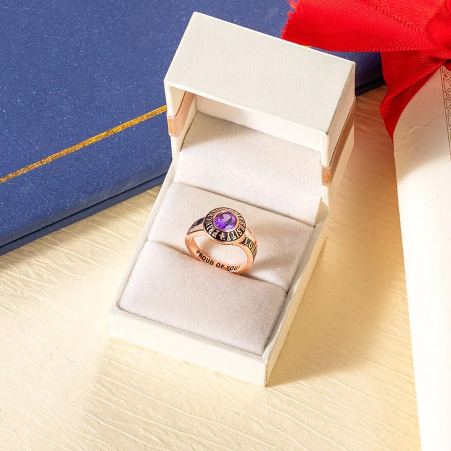 Custom Engraved Class Ring with Birthstone