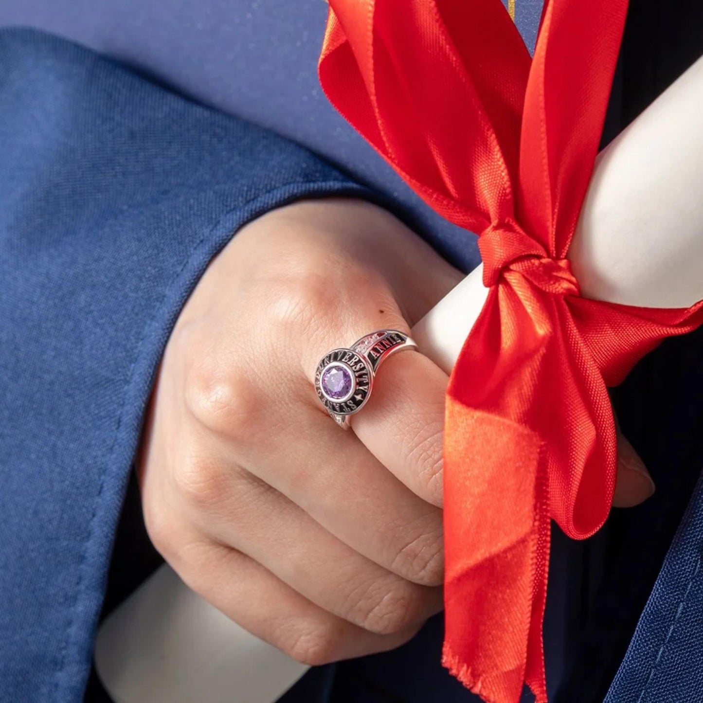 Custom Engraved Class Ring with Birthstone