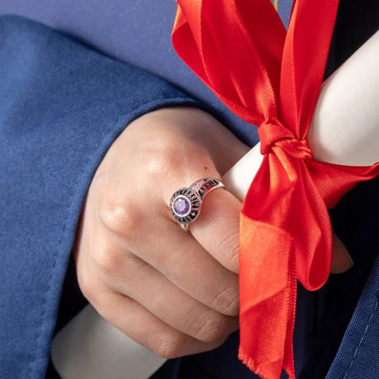 Custom Engraved Class Ring with Birthstone