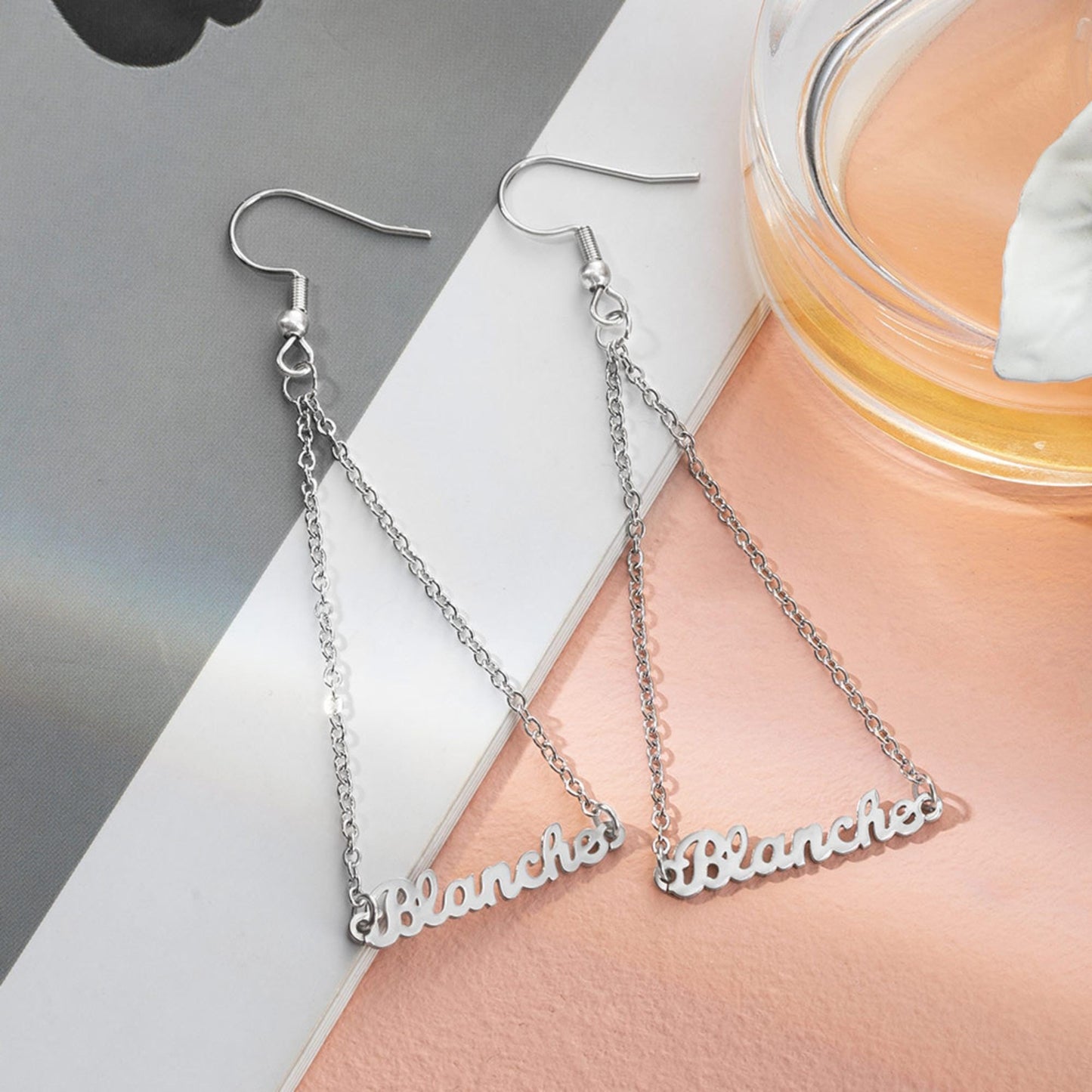 Personalized Triangle Name Dangly Earrings