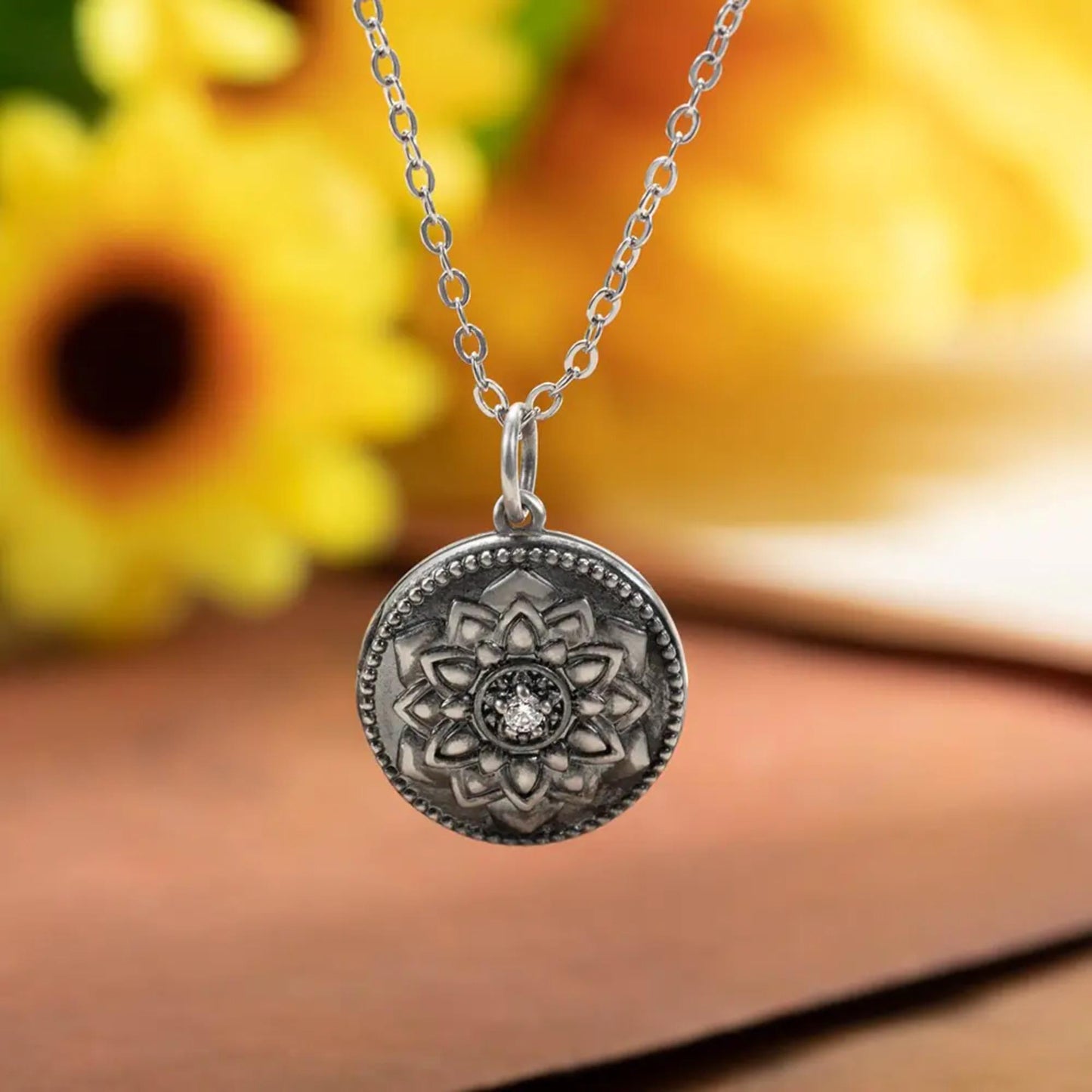 Custom Vintage Sunflower Photo Necklace