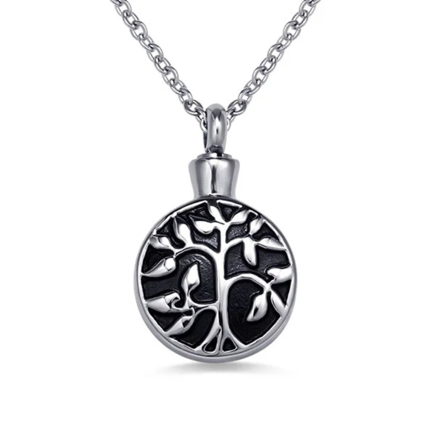Personalized Tree of Life Cremation Urn Necklace in Stainless Steel