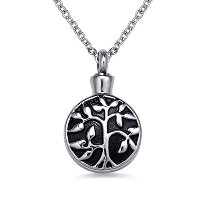 Personalized Tree of Life Cremation Urn Necklace in Stainless Steel