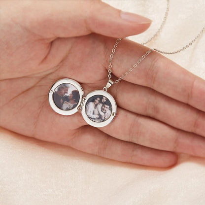 Custom Birth Flower Round Photo Locket Necklace