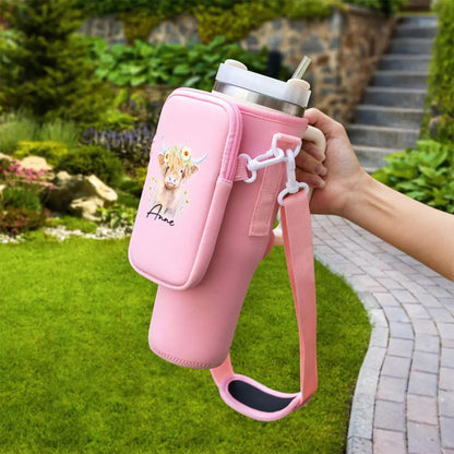 Sunflower Highland Cow Tumbler Carrier Bag