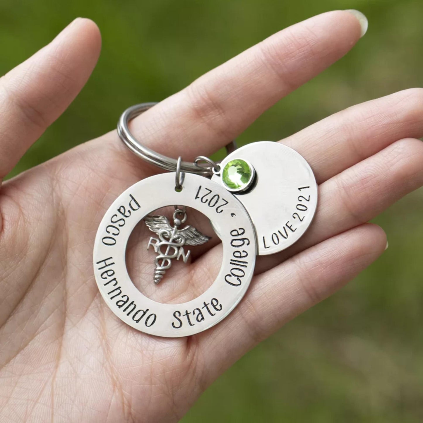 Personalized Birthstone Stainless Steel Nurse Keychain