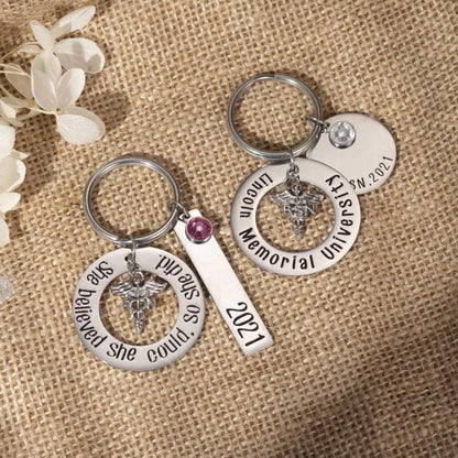 Personalized Birthstone Stainless Steel Nurse Keychain