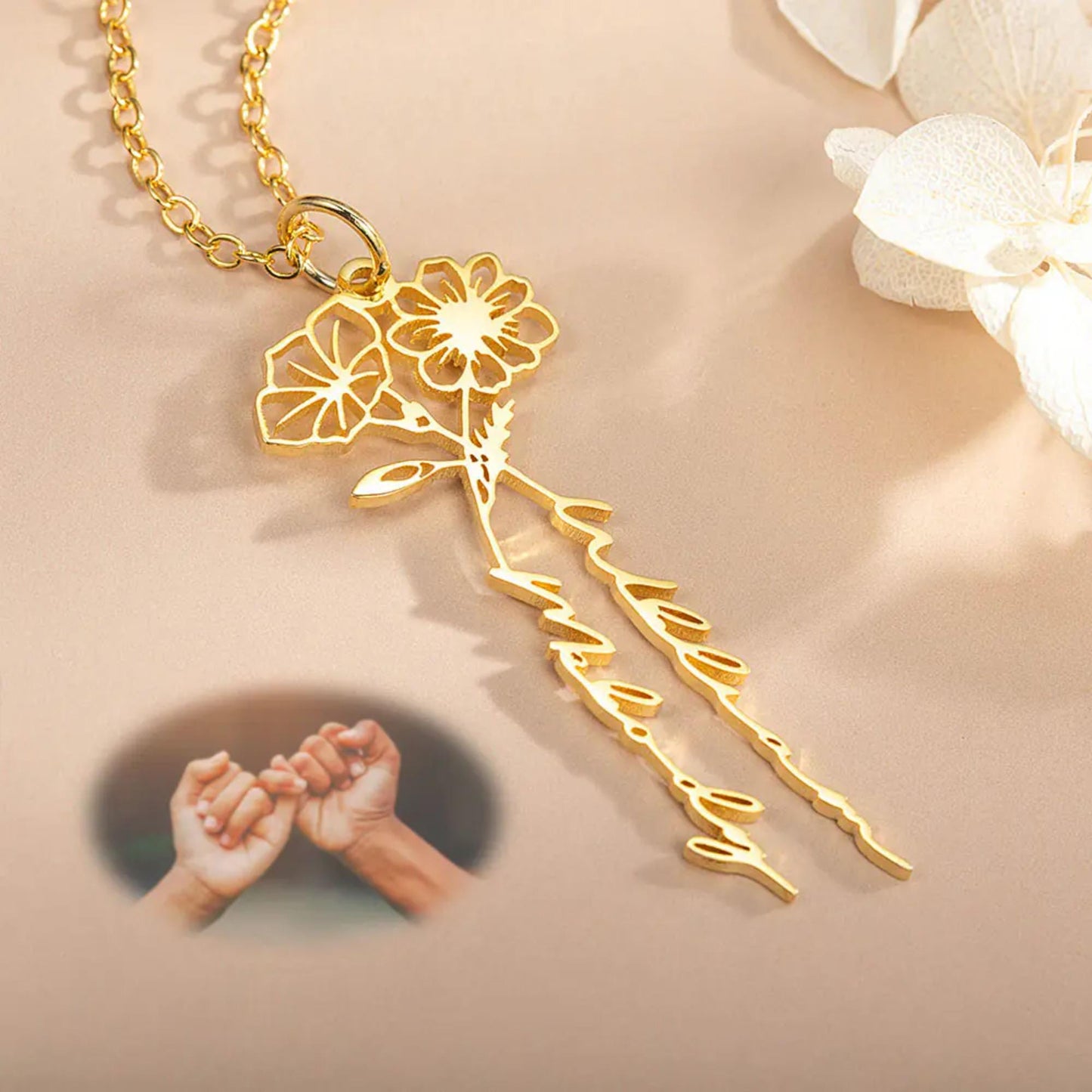 Personalized 2 Birth Flowers Names Necklace