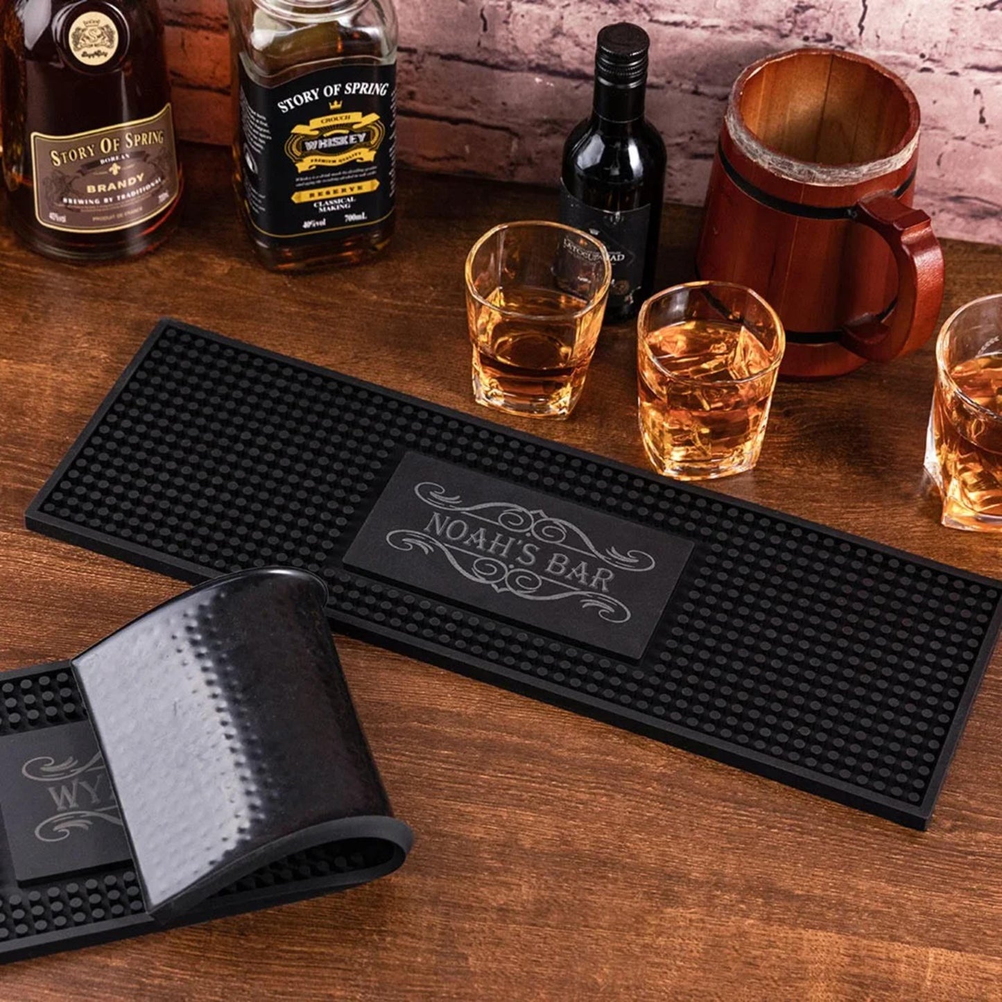 Personalized Name Black Square Bar Mat