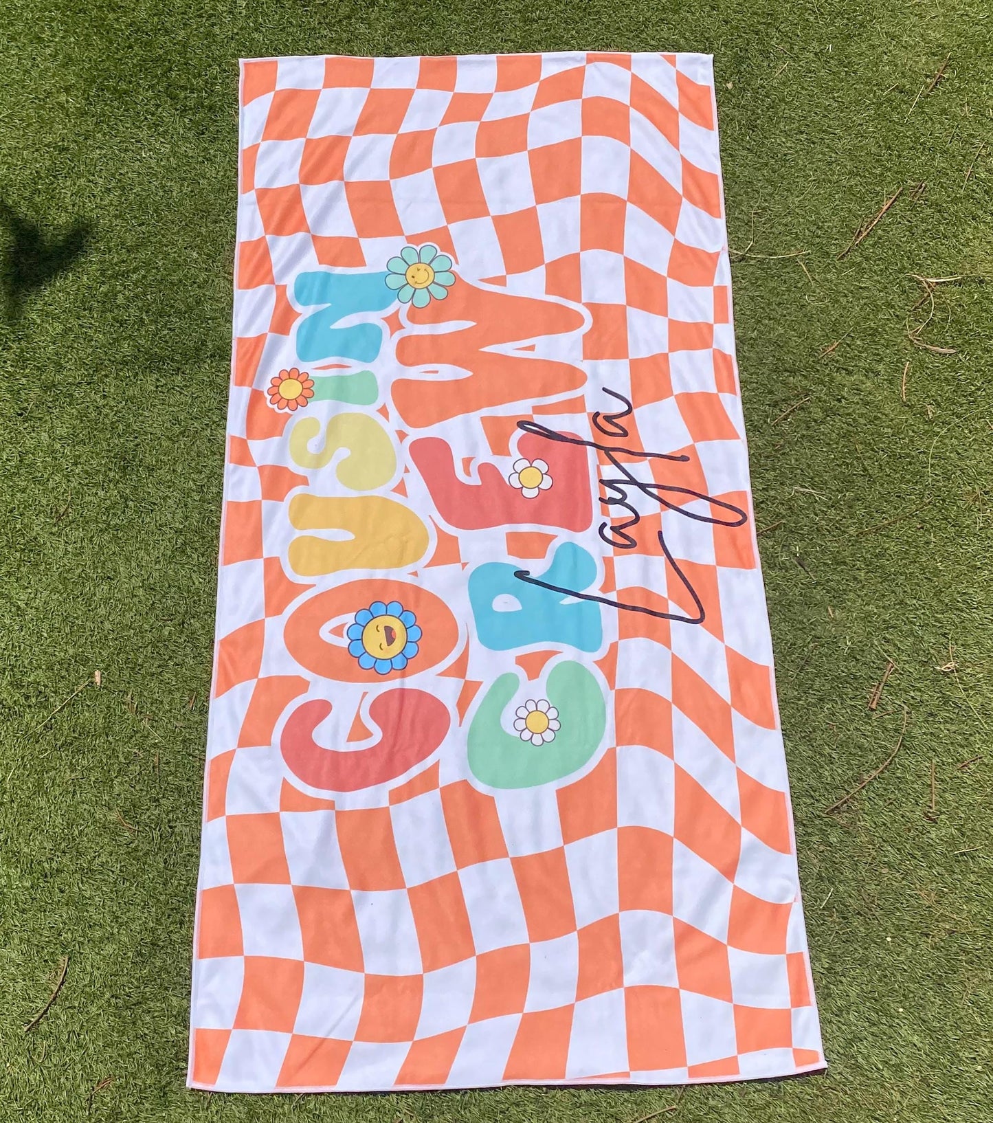 Custom Name Cousin Crew Microfiber Beach Towel