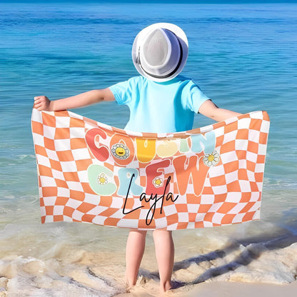 Custom Name Cousin Crew Microfiber Beach Towel