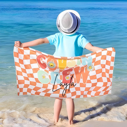 Custom Name Cousin Crew Microfiber Beach Towel