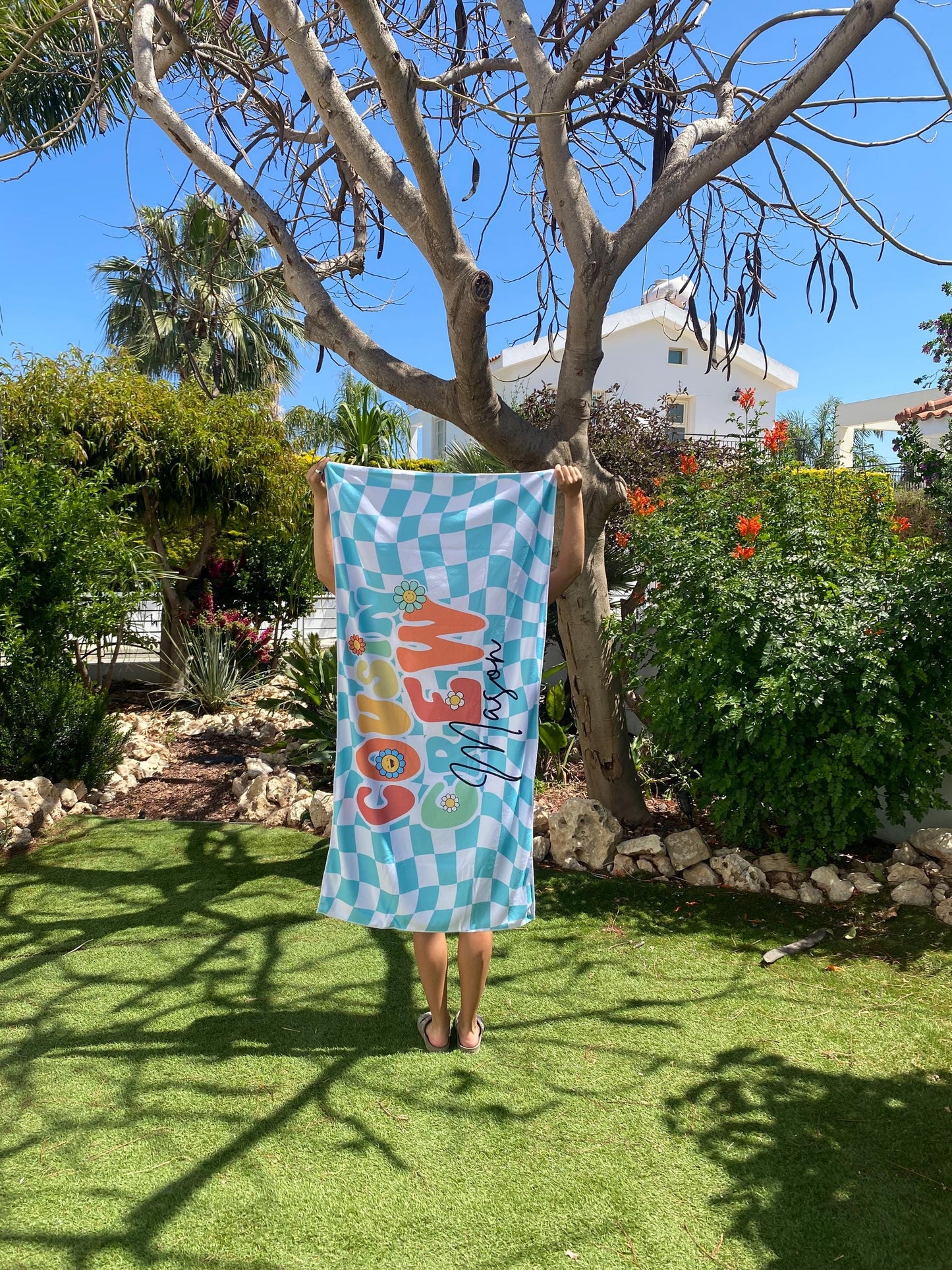 Custom Name Cousin Crew Microfiber Beach Towel