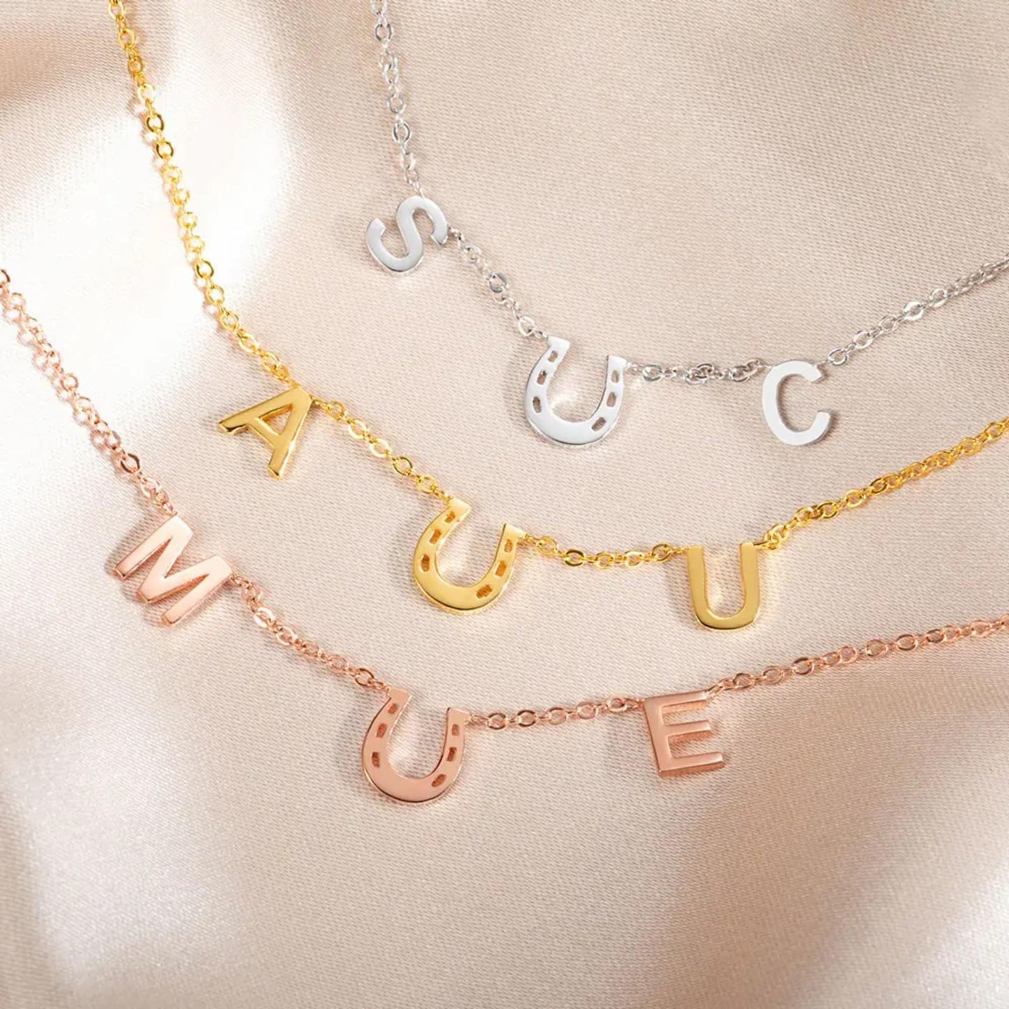 Personalized Horseshoe Necklace with Two Initials