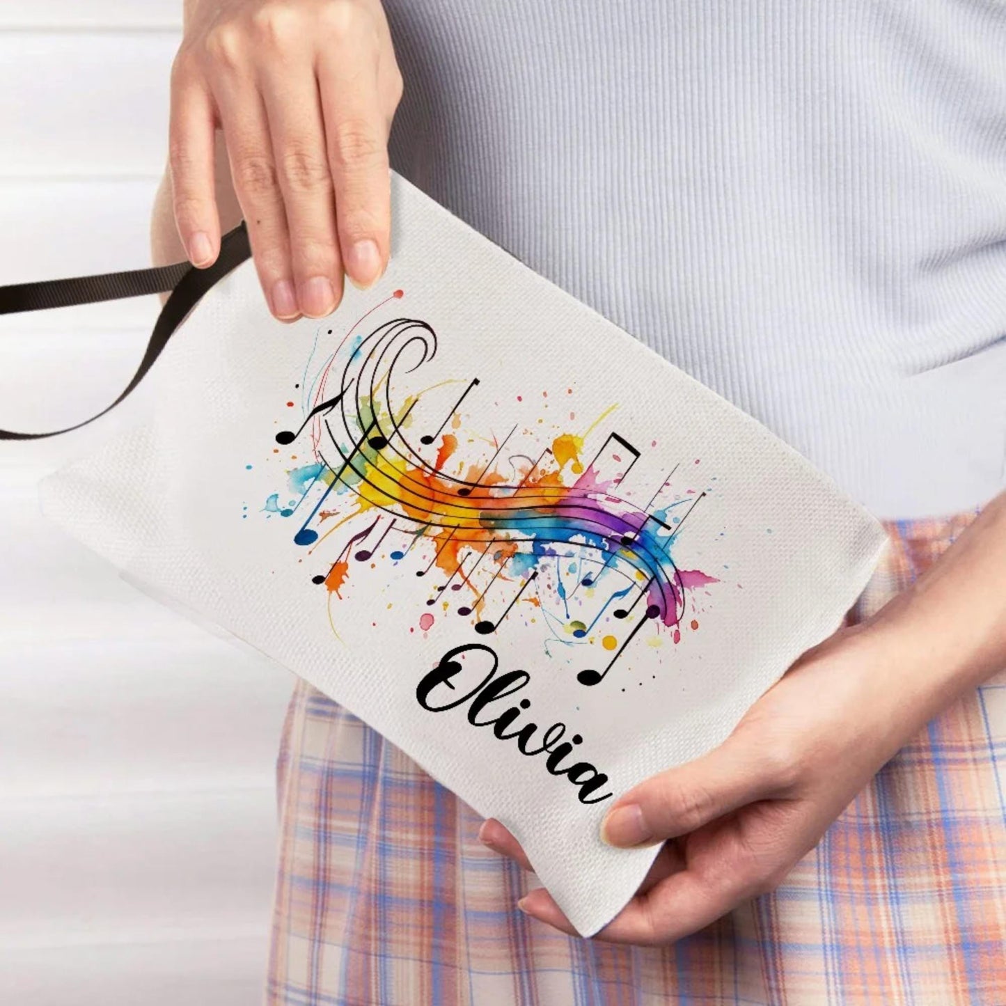 Personalized Colorful Music Note Makeup Bag