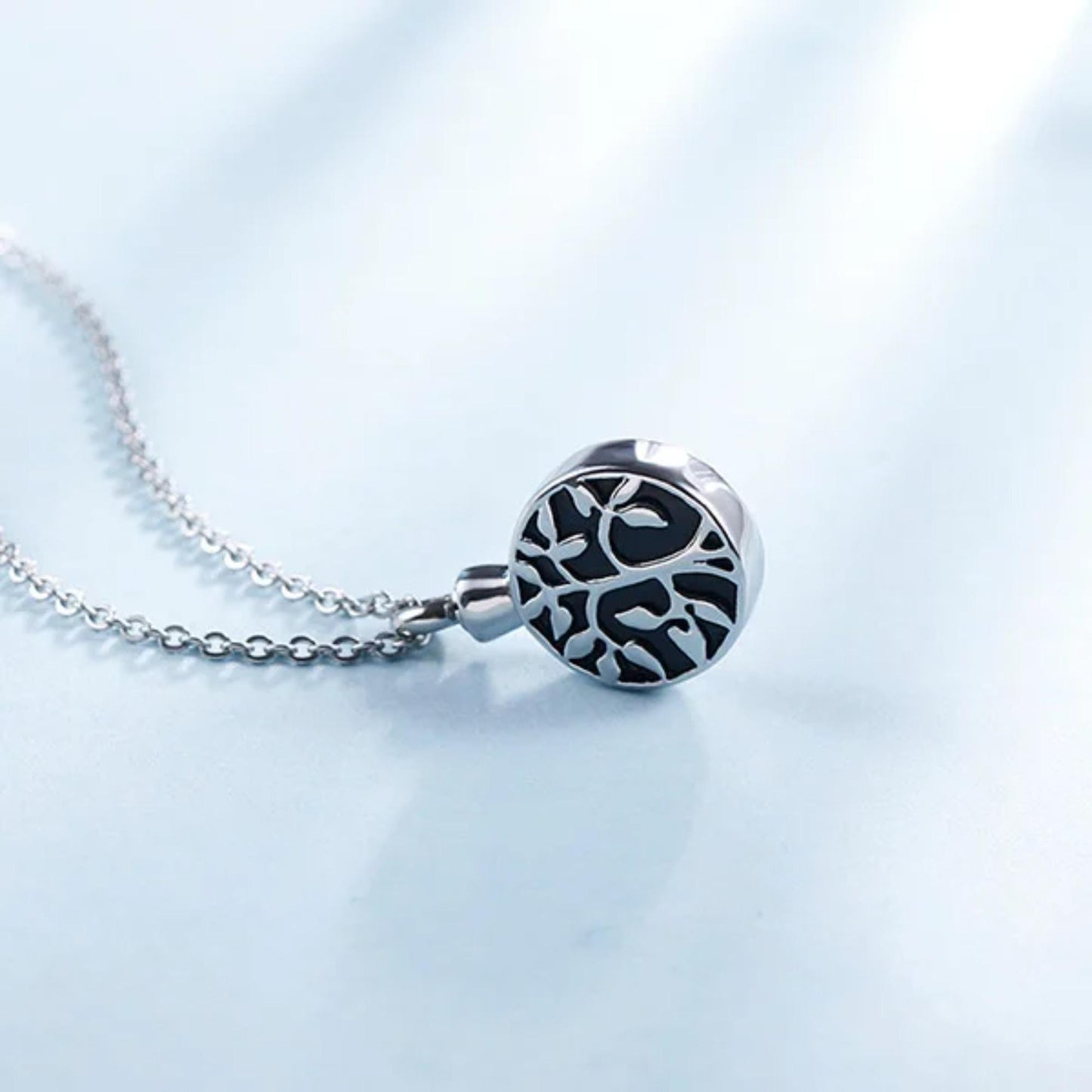 Personalized Tree of Life Cremation Urn Necklace in Stainless Steel