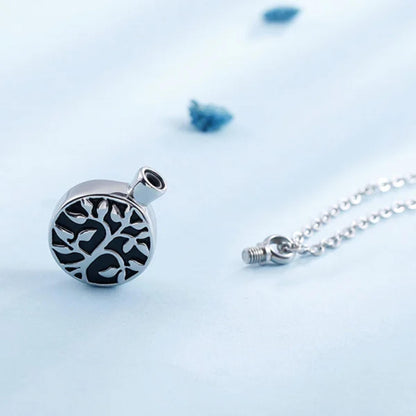 Personalized Tree of Life Cremation Urn Necklace in Stainless Steel