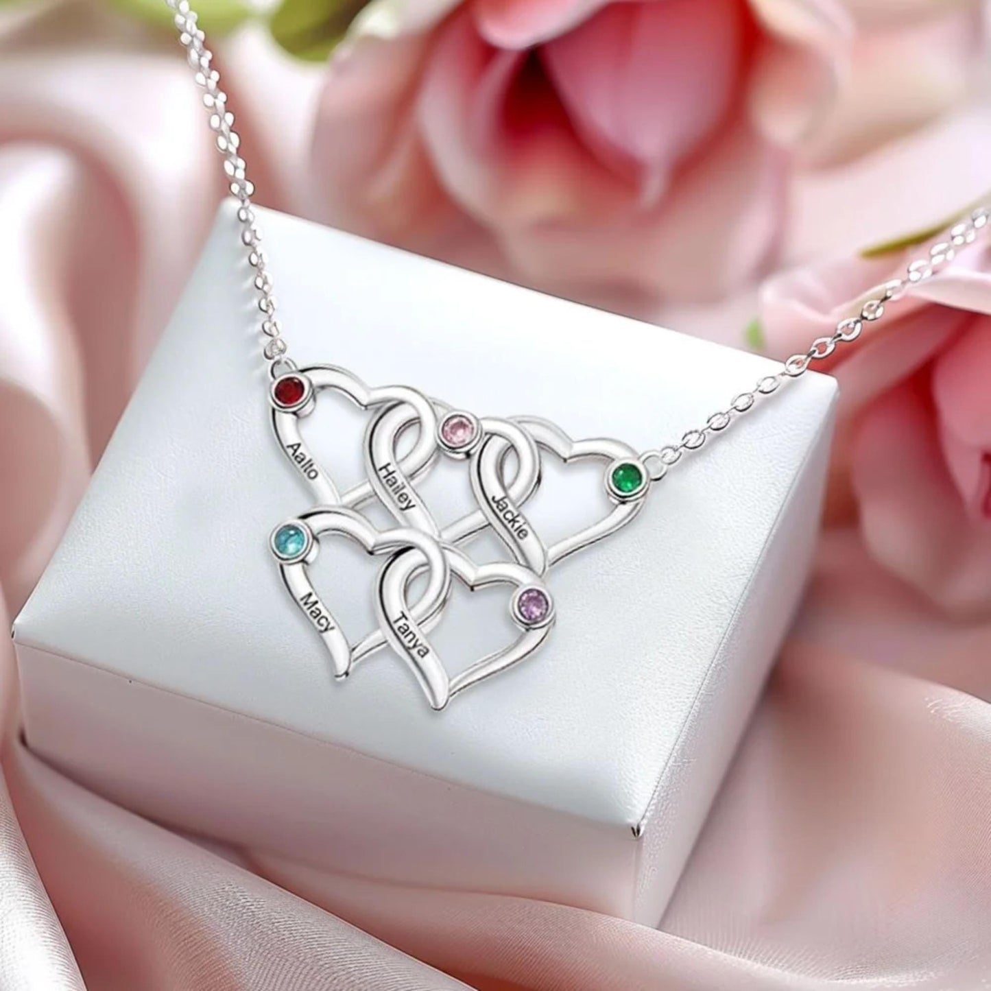 Personalized Birthstone Interlocking Hearts Necklace