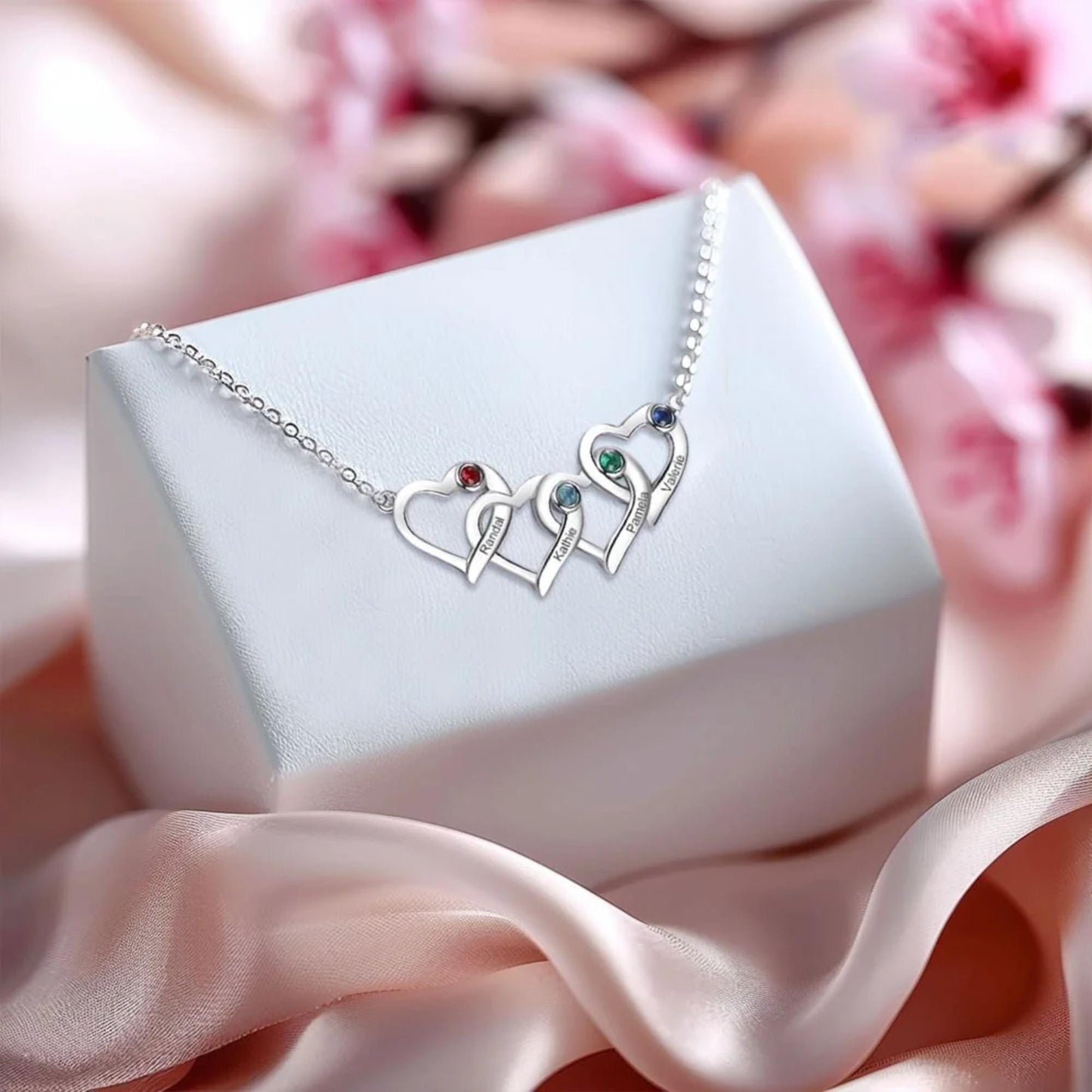 Personalized Birthstone Interlocking Hearts Necklace