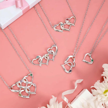 Personalized Birthstone Interlocking Hearts Necklace